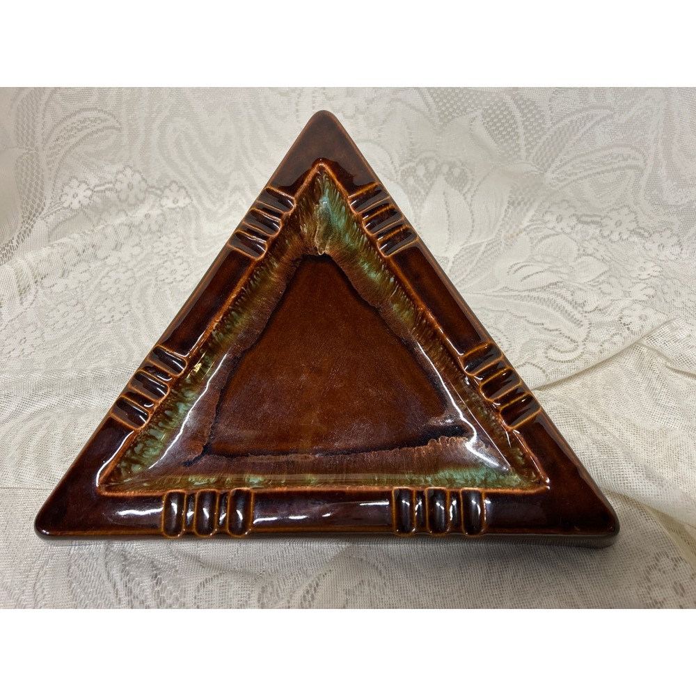 Vintage MCM Ashtray Ceramic‎ Pfaltzgraff Triangle Brown Drip Glaze York PA USA